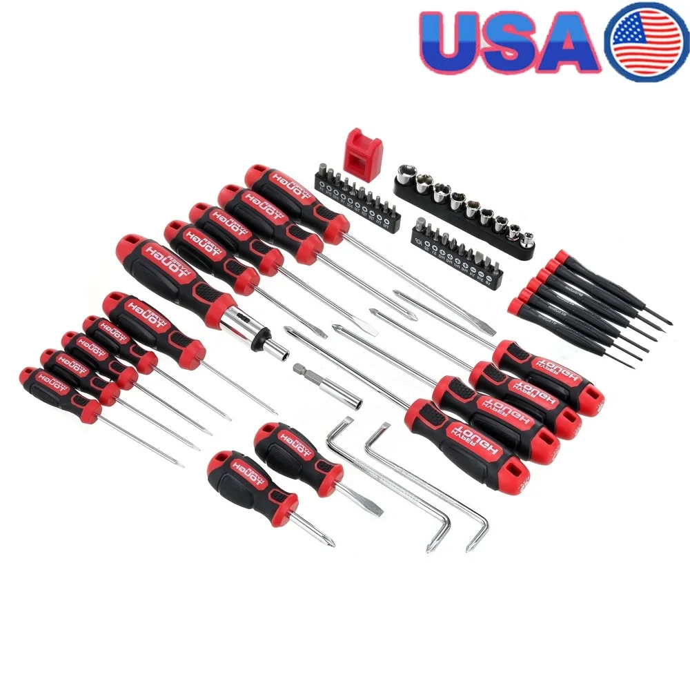 

55 Piece Screwdriver Set Heavy Duty Hardened Blades Nonslip Soft Grip Comfortable Control Rust Resistant Chrome Multi-Head Tools
