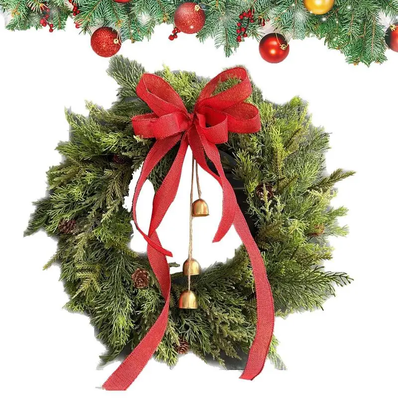 Grinaldas de flores artificiais de natal, ornamento de boas-vindas para porta frontal de natal com sino, decoração de ano novo para decoração de janela de porta frontal