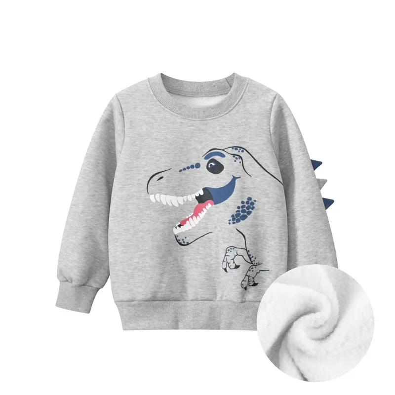 Cartoon Dinosaur Kids Hoodies 2024 Wither New Children\'s Velvet Sweatshirts for Boys Fashion Long Sleeve Warm Jumper Top 2-9Y