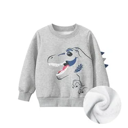 Cartoon Dinosaur Kids Hoodies 2024 Wither New Children's Velvet Sweatshirts for Boys Fashion Long Sleeve Warm Jumper Top 2-9Y