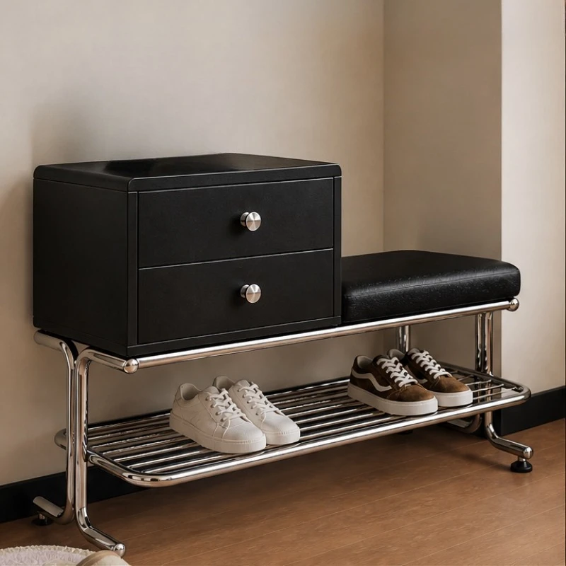 Shoe changing stool Home door locker Integrated stainless steel sitting shoe cabinet Home long shoe stool