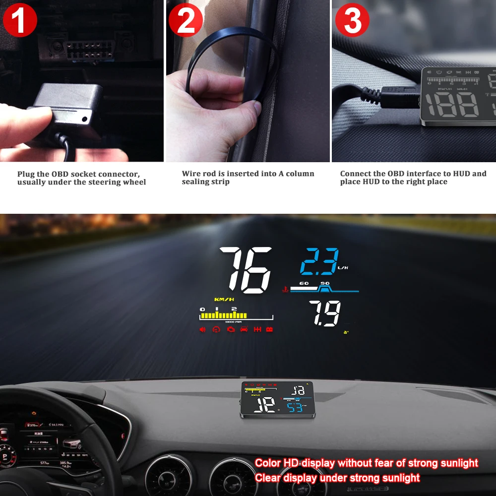 

Windshield Projetor Meter Head Up Display D5000 OBD2 HUD Digital Speedometer Tachometer Diagnostic Tool Overspeed Alarm LED Elec
