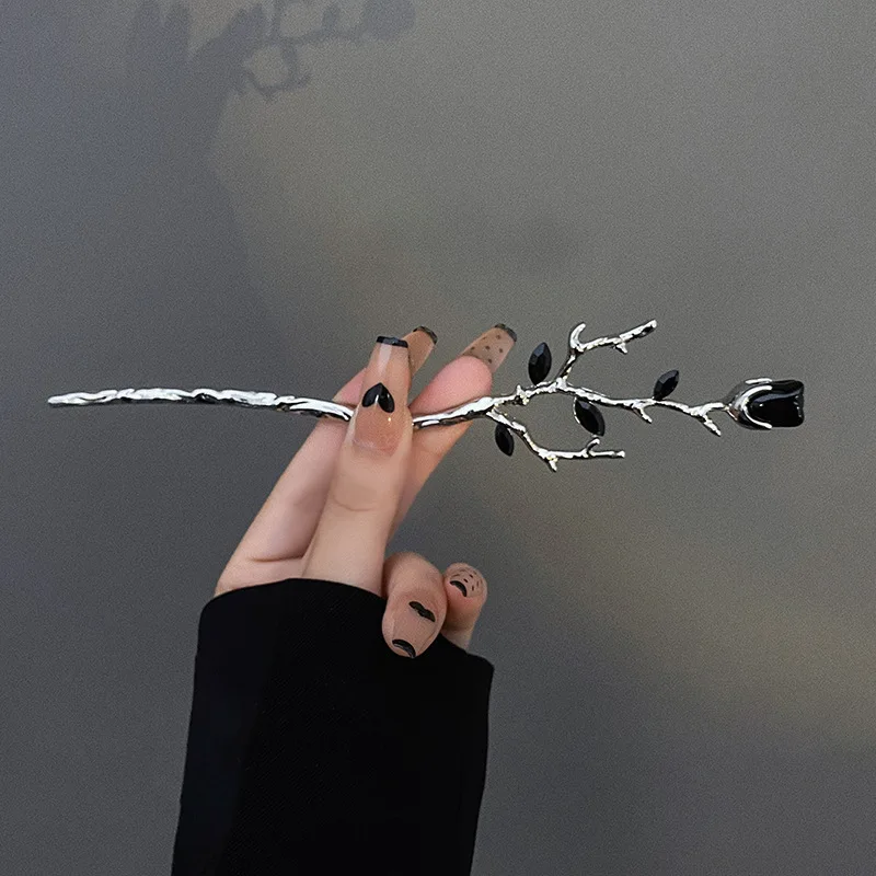 Hallow New Hairpin Hair Sticks Minimalist Red Gothic Rose Trendy Metal Hair Accessories Headwear Hairstyle for Women Jewelry H71
