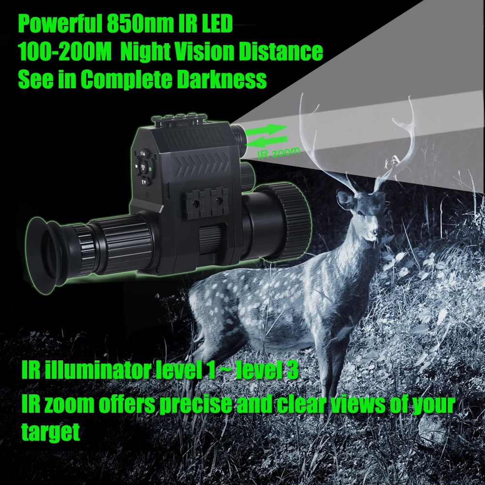 Megaorei NK007S Night Vision Scope For Hunting HD 1080P Photos Videos 8X Digital Zoom Clip on Night Vision Monocular Day And Night Observation Up to 300M