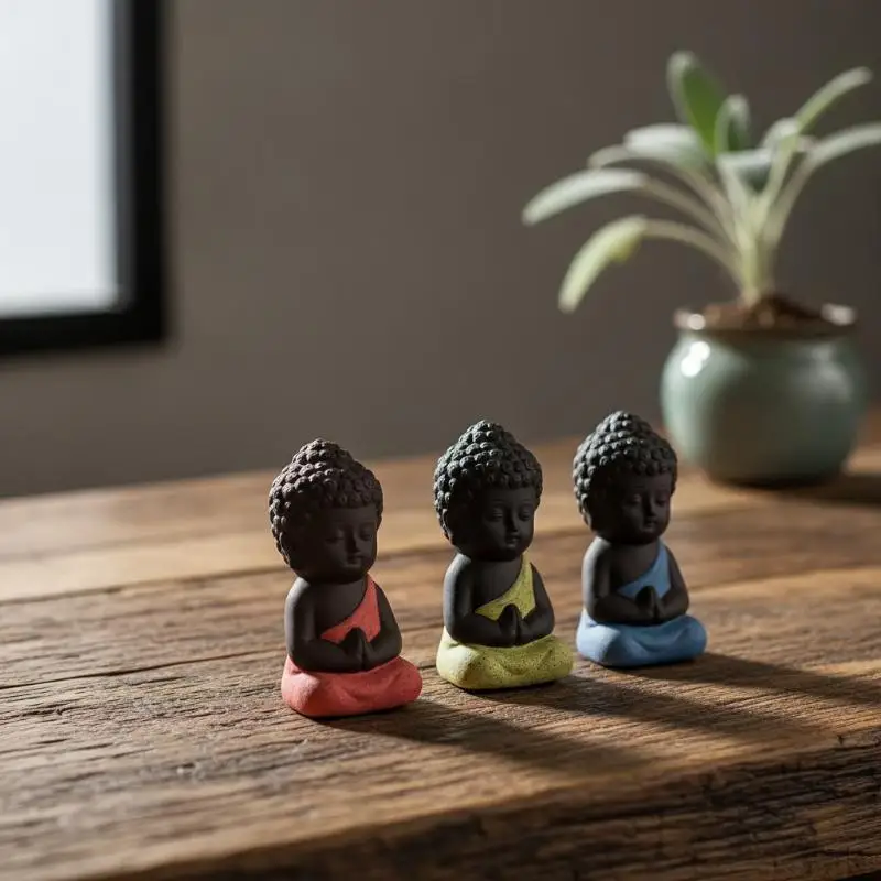 Tea Pet Ornaments Ceramic Little Monks Tea Pet Cute Chinese Style Monks Statue Exquisite Mini Monk Figurines Home