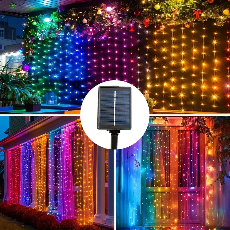 

1pc Solar Curtain String Lights Outdoor Fairy Lights Solar Powered Twinkle String Lights 8 Modes for Home Garden Patio Decor