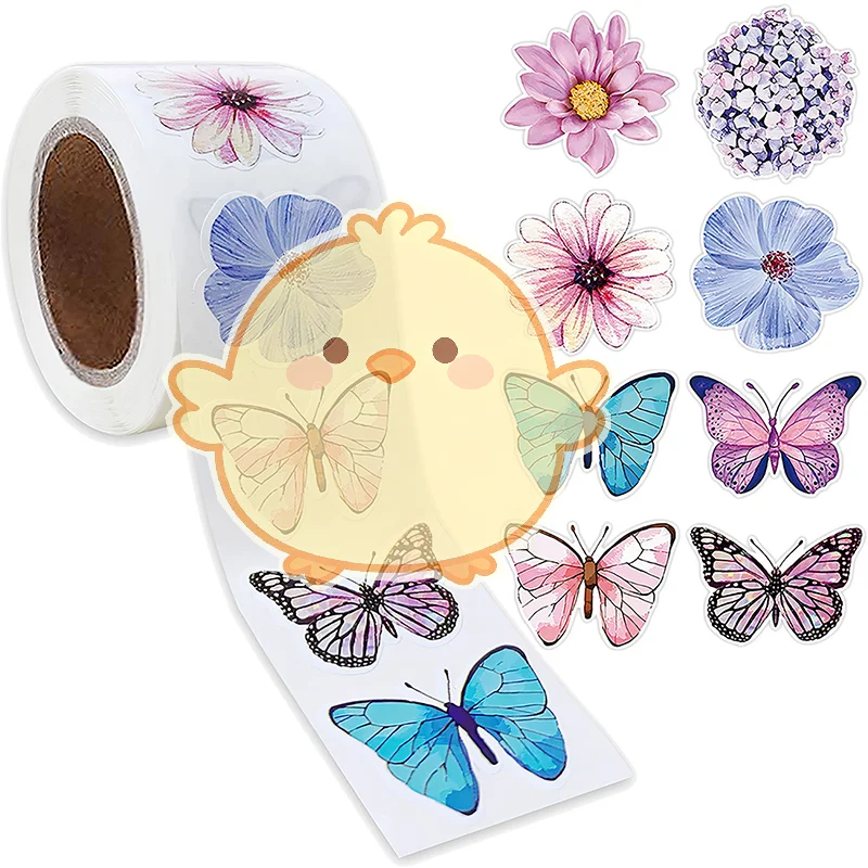 500Pcs/Roll Exquisite Creative Butterfly Flower Sticker Colorful Butterfly Decals Cute Decoration Stickers Stationery Gifts