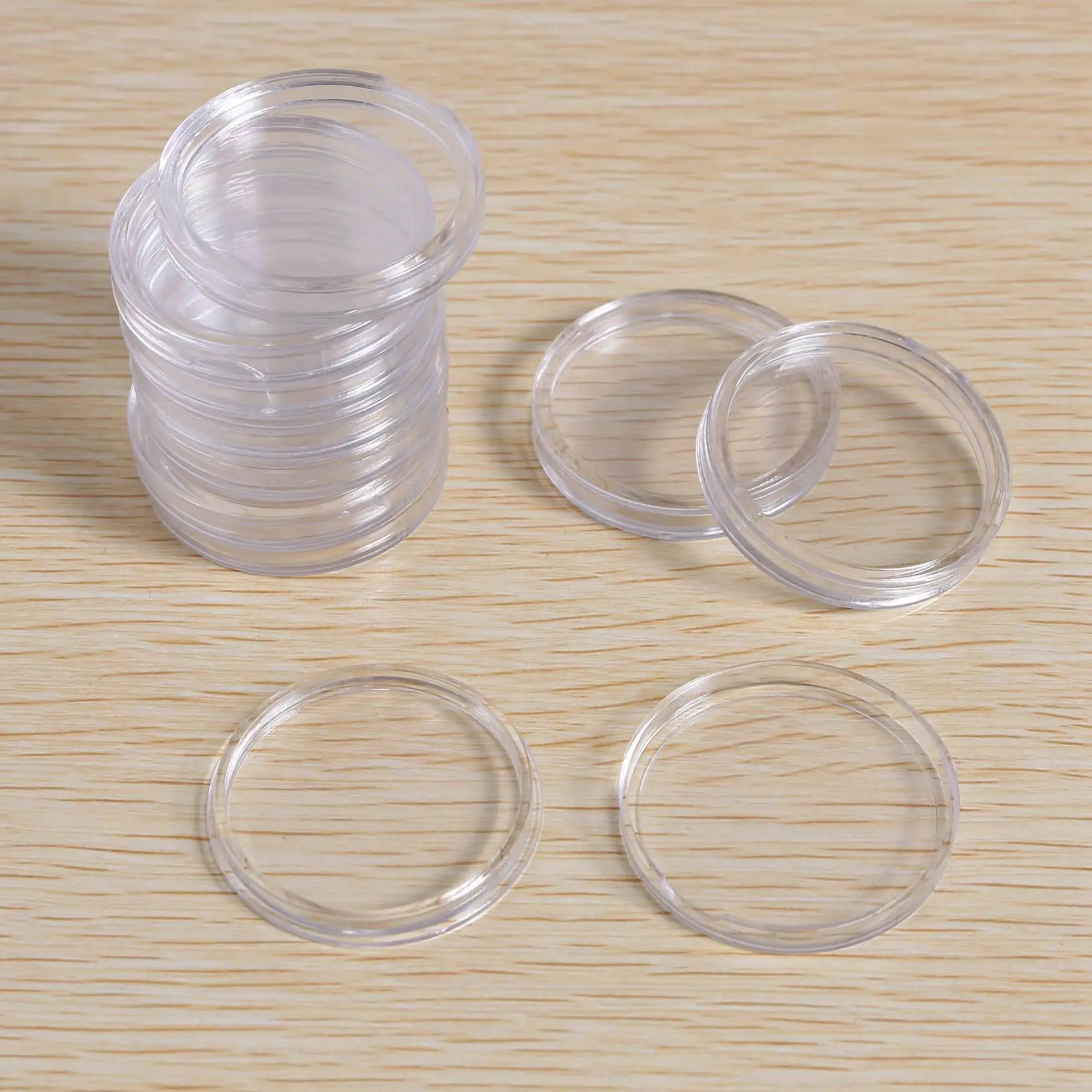 30個の小さな丸い透明プラスチックコインカプセルボックス33mm-ABQU