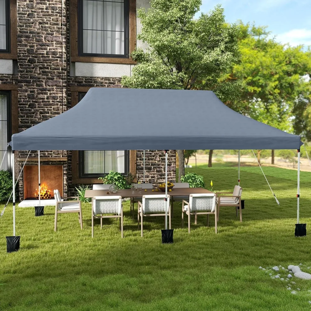 10x20 Ft Pop Up Canopy, Instant Setup Canopy Tent with 12 Stakes & 6 Ropes, UPF 50+ Portable Outdoor Canopy with Carrying Bag f