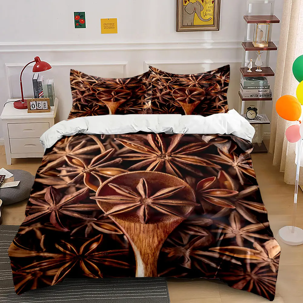 Star Anise on Wooden Spoon Bedding Set for Kids Luxury Gift 3pcs Digital Print Comforter Set Soft Comfortable Breathable