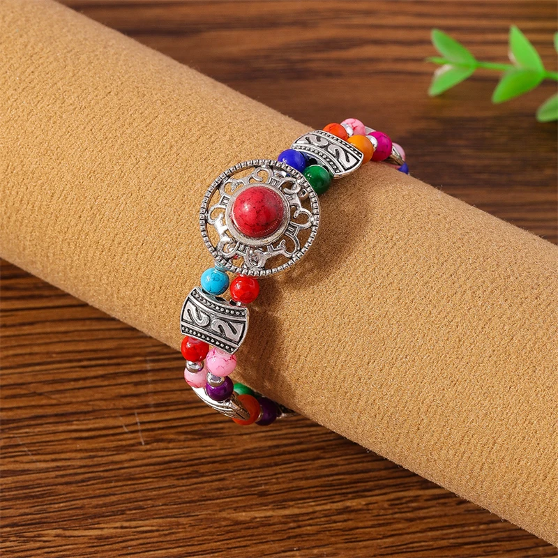 بوهيميا الملونة الفيروز أساور للنساء اليدوية حجر الخرز أساور بنات حفلة عطلة مجوهرات هدايا
