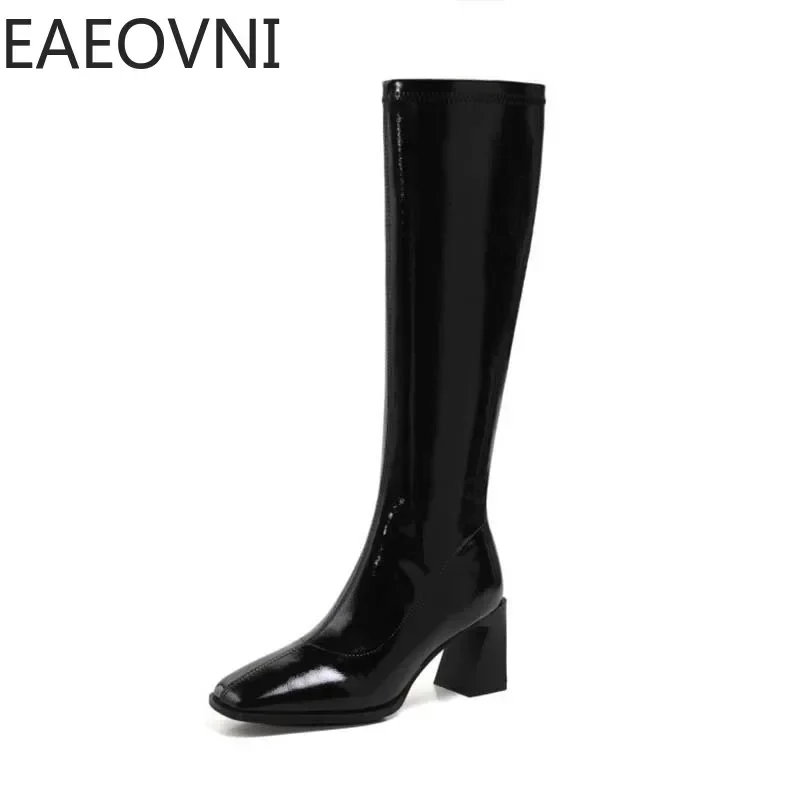 Winter High Heel Knee High Boots Women Shoes Fashion Square Toe Long Knight Bootties Ladies High Quality Shoes