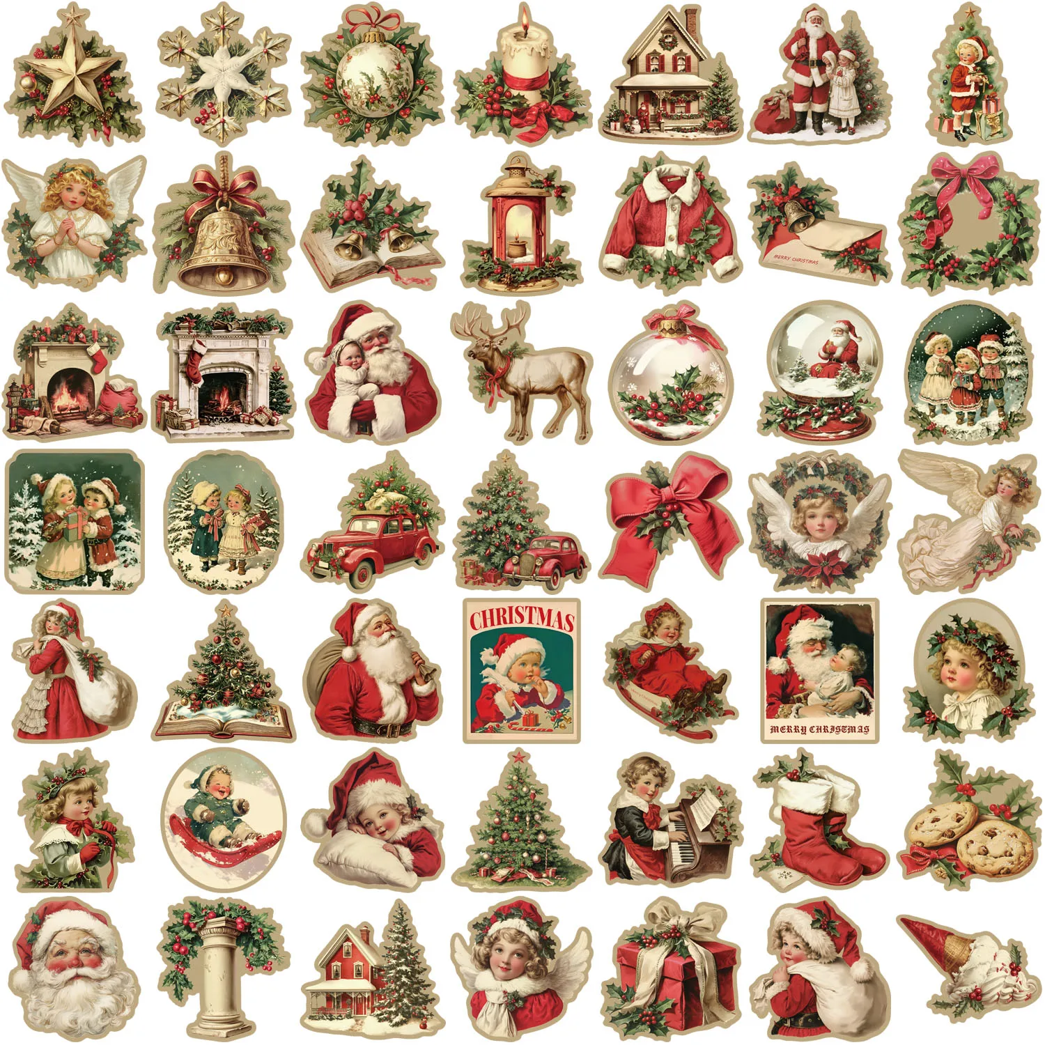 50PCS Retro Christmas Cartoon Stickers Laptop Phone Scrapbook Suitcase Wall Cute Santa Claus Sticker Kids Classics Toys