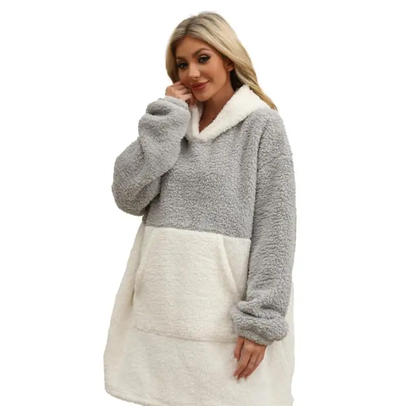 

Wearable Blanket Hoodie Wearable Blanket Sweatshirt Hooded Flannel Pullover Cuddly Blanket Winter Indoor Clothing With Deep