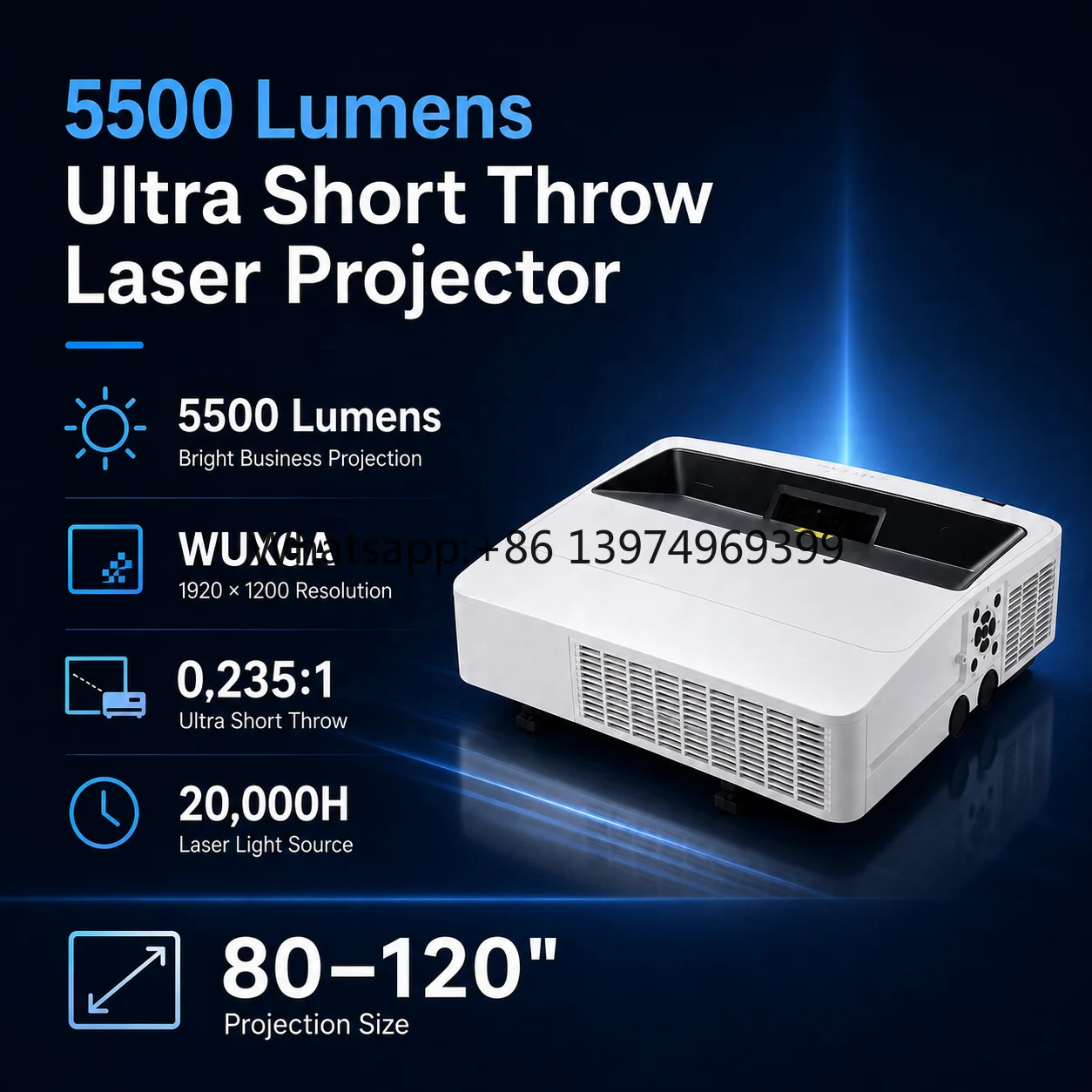 5500 Lumens WUXGA Ultra Short Throw Laser Projector 0.235:1 for School Classroom