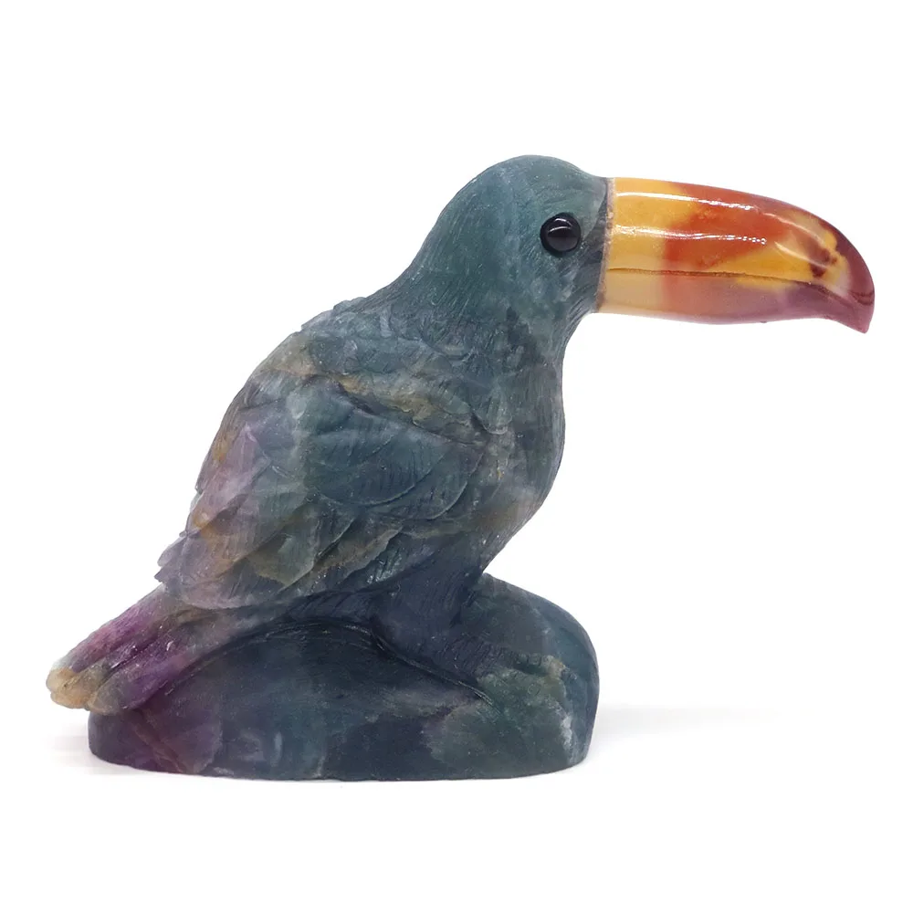 

3.8" Toucan Statue Natural Gemstone Fluorite Crytstal Reiki Healing Stone Carving Animal Droll Bird Figurine Crafts Home Decor