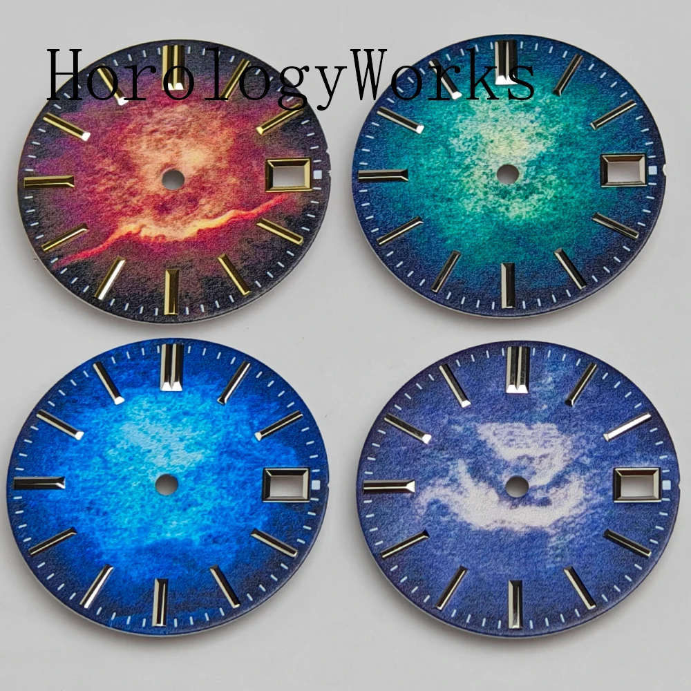 أجزاء الساعة 28.5 ملم قرص معقم مناسب لحركة NH35 أزرق أخضر أحمر مناسب 3/3.8 تاج الساعة