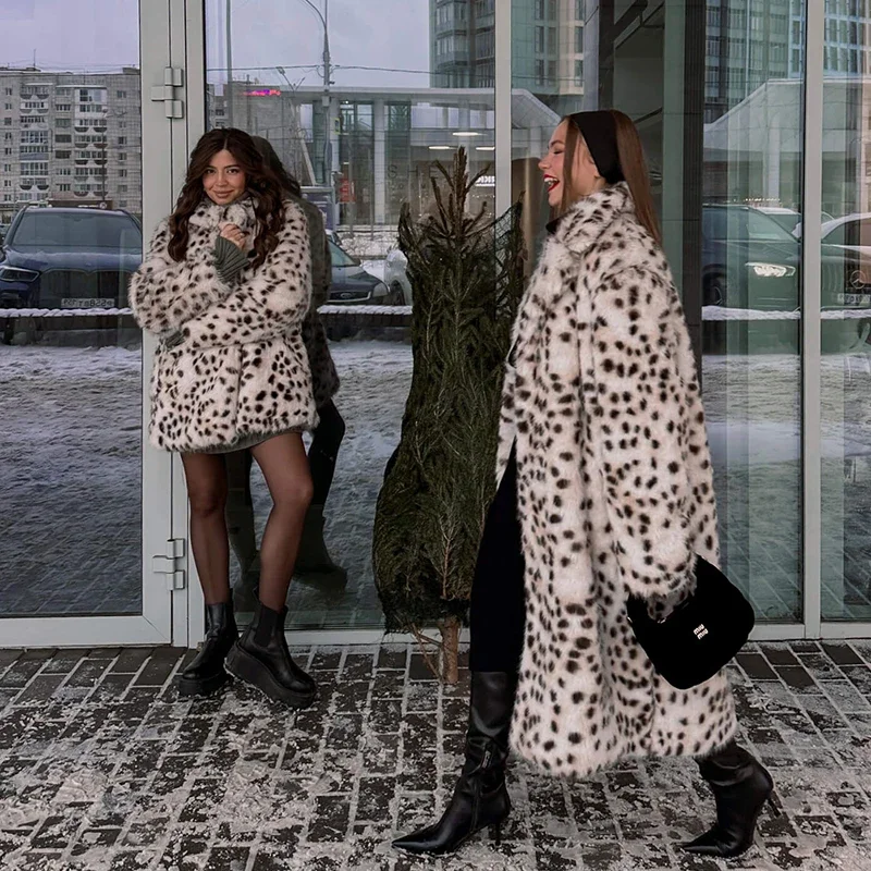 Neo Mint Luxury Maxi Long Leopard Belted Faux Fur Coat Women Winter 2024 Brand Fashion Mob Wife Vibe Fox Fur Jacket Overcoat