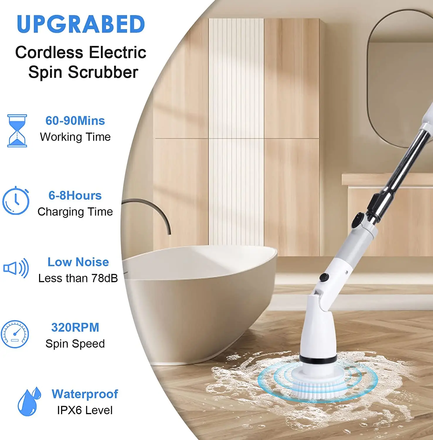 Electric Cleaning Turbo Scrub Brush Automatic Rotation Cleaner Wireless Charging Clean Bathroom Kitchen Cleaning Tools Set