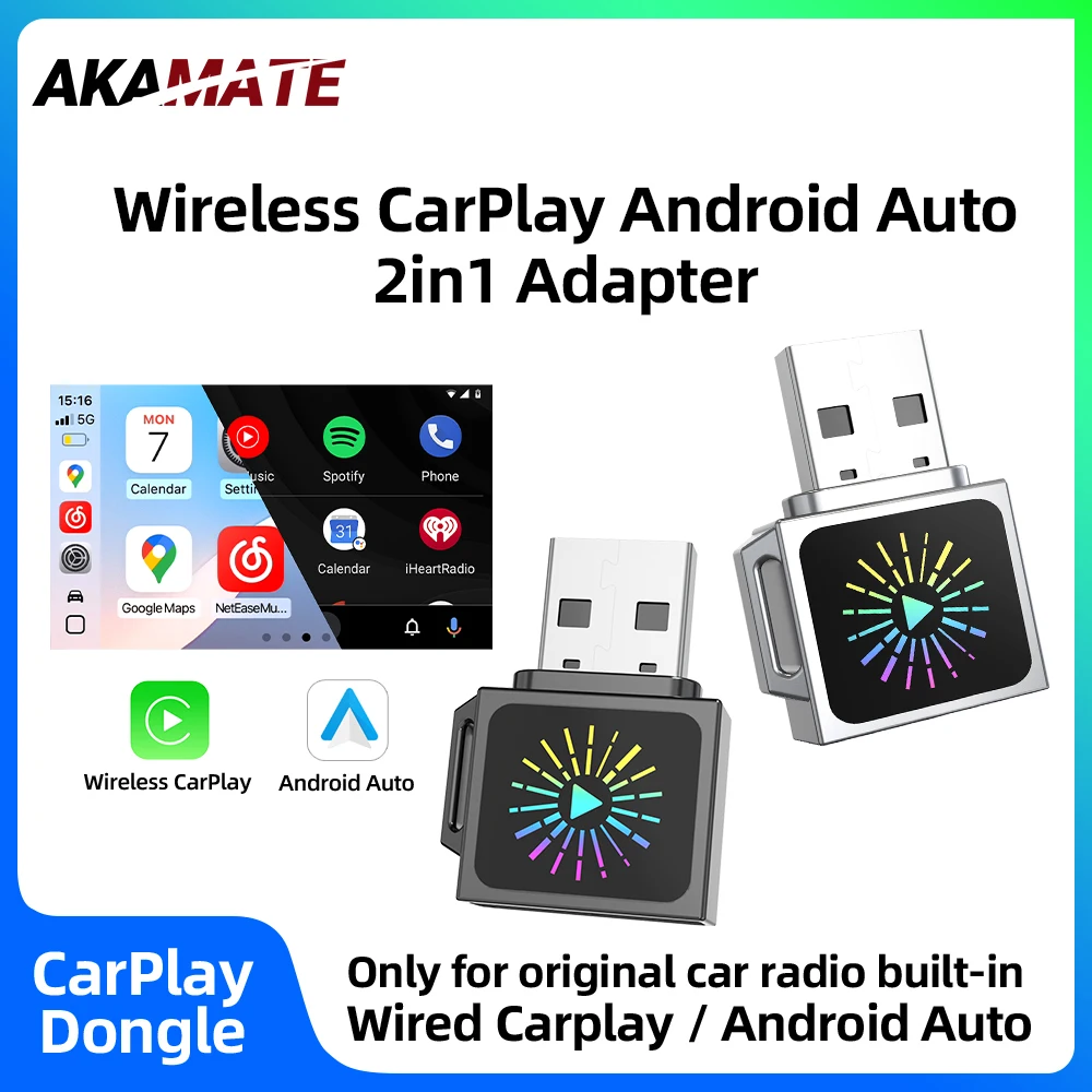 Wireless CarPlay Android Auto Bluetooth Mini Ultra Adapter verkabelt mit Wireless Dongle 2in1 Plug and Play CarPlay Android Auto