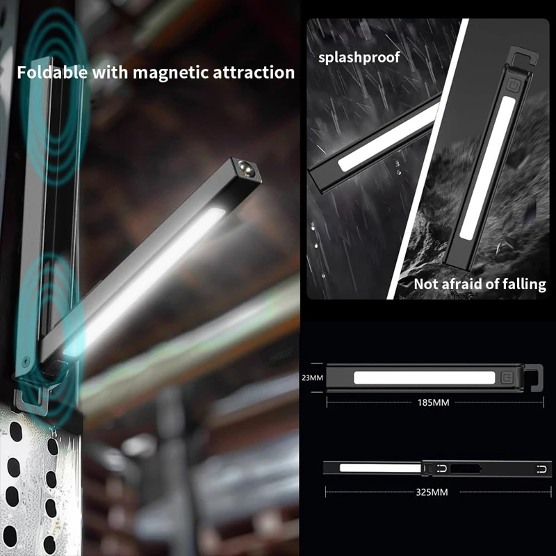 Lampe de travail pliante LED avec stylo de travail COB, 180 °   Lampe de travail de réglage avec aimant de règle multifonction 180 °   Réglage
