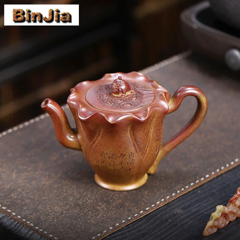 

390 мл элегантные фиолетовые глиняные чайники Исин ручной работы цветочный горшок лотоса необработанная руда Дуньхуан Апсас грязевой чайник с фильтром Zisha чайный сервиз