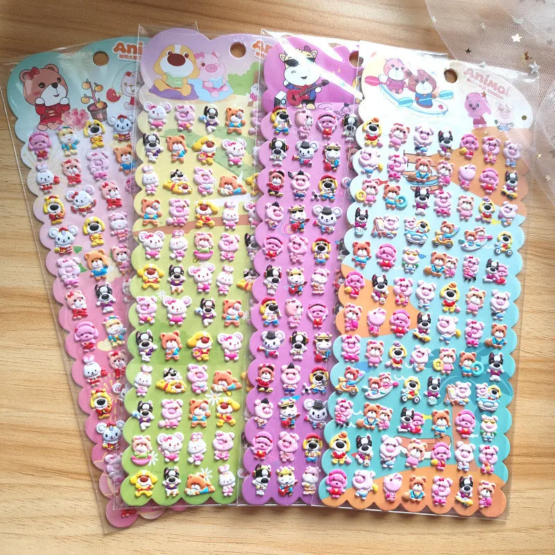 4 Pcs Cute Little Animals EVA Bubble Stickers - Multiple Styles of Adorable Cartoon Decor, Perfect for Scrapbook Diary Notebook