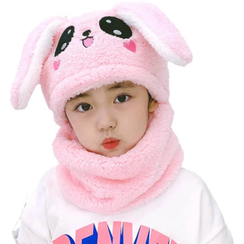 Cartoon Hat for Girls Boys Scarf Thicken CapBaby hat ear cap Autumn and winter children\'s hat neck one super cute cute