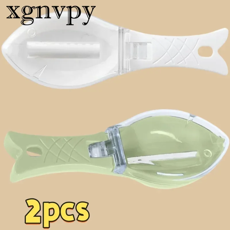 xgnvpy 2PCS Fish Scale Planer with Cover Kitchen Tool Manual Fish Scaling Knife Scraper Hit for Household Use