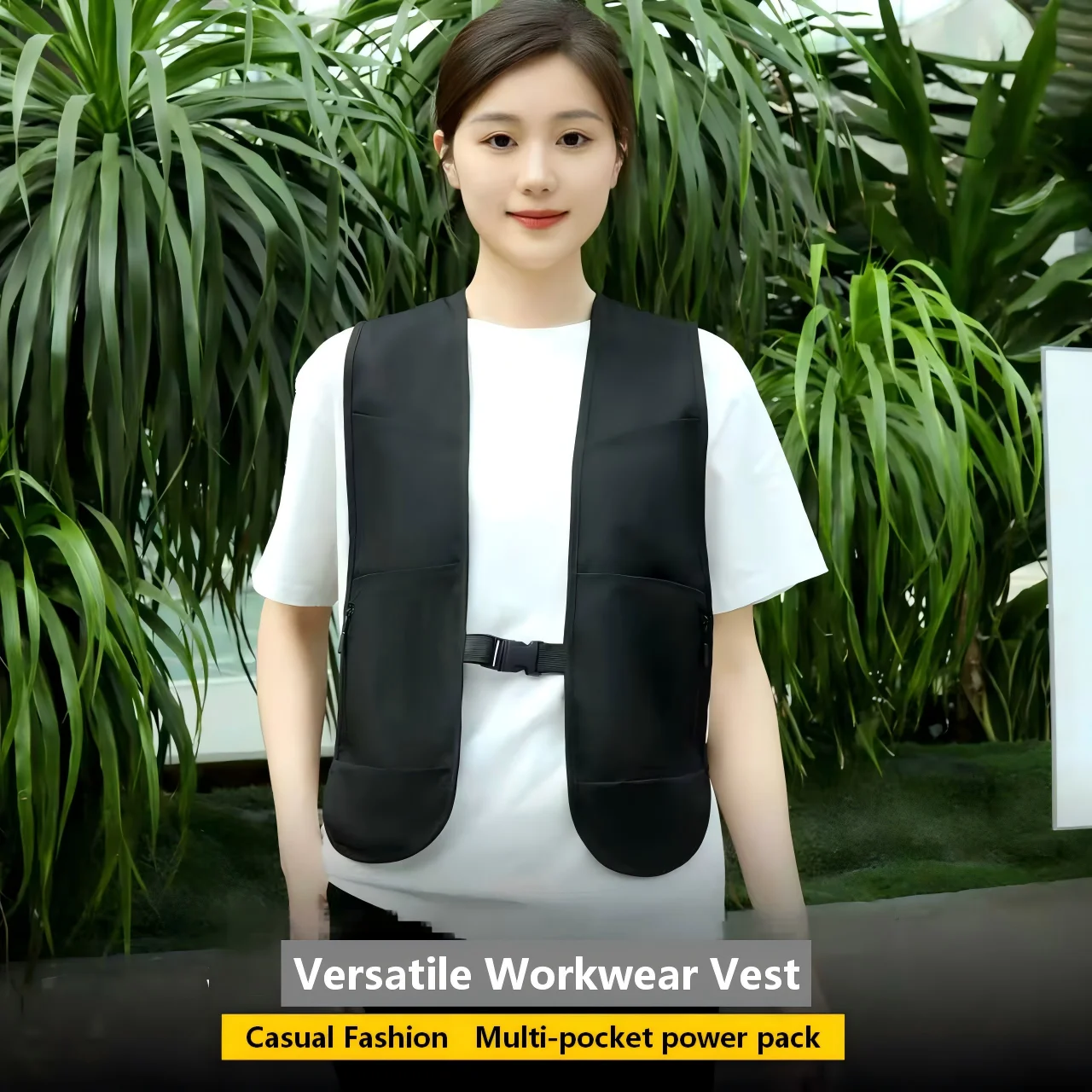 Lightweight Zipper Work Vest for Summer - close-up view