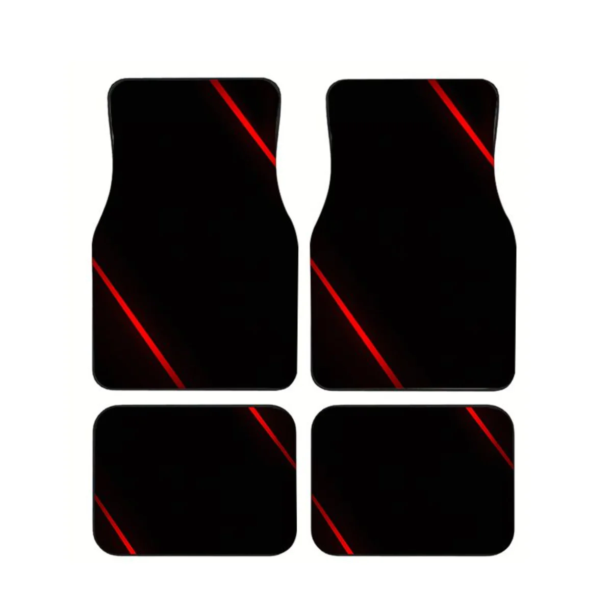 4PCS Red Glow Diagonal Line Car Floor Mats Universal Waterproof Anti-slip PU Auto Foot Carpets Minimalist Sport Car Interior
