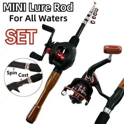 Mini Portable Telescopic Lure Fishing Rod Combo 1.3-1.8M Short Jigging Pole and 7.2:1/5.2:1 Baitcasting Reel for Carp Bass Pesca