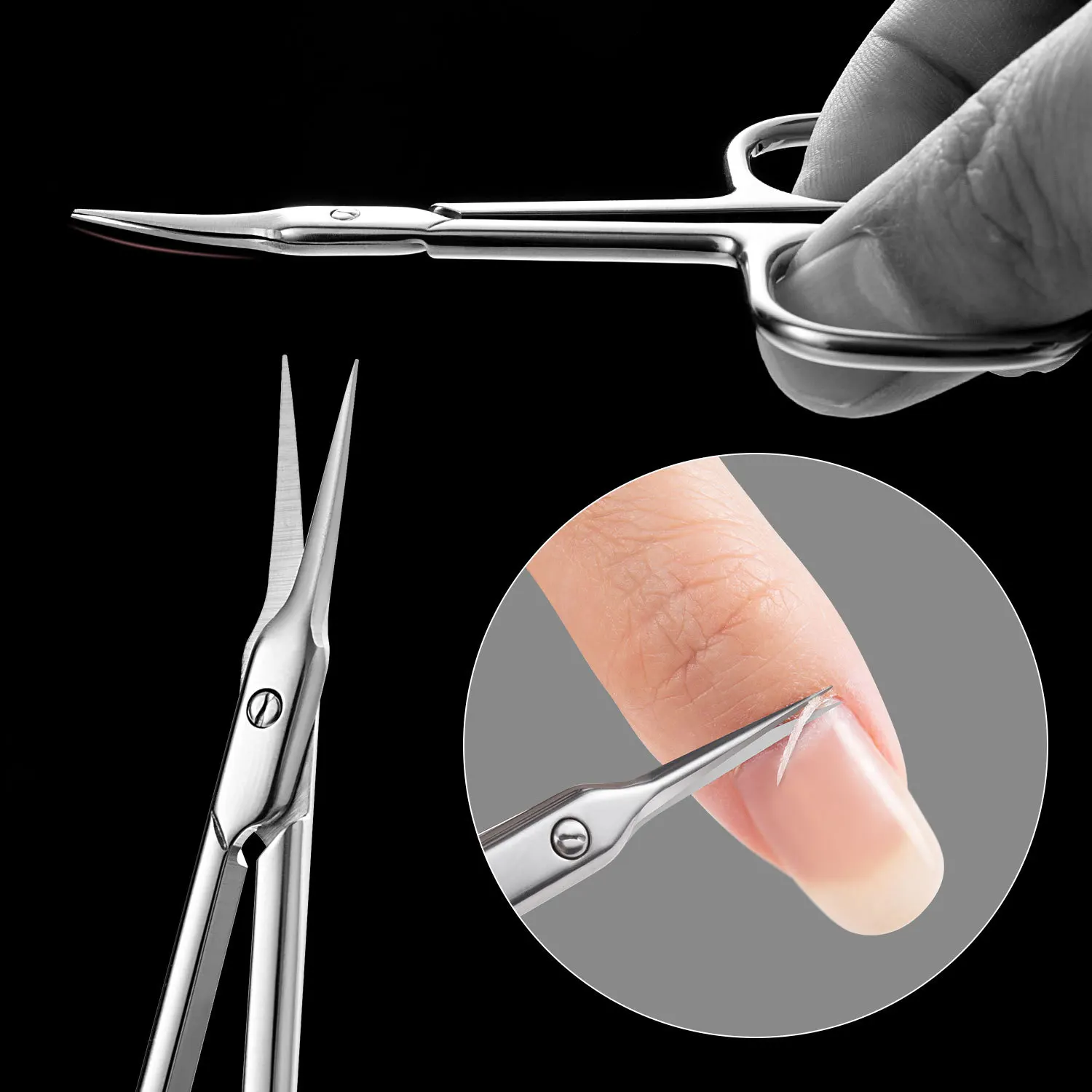 กรรไกรตัดหนังกําพร้า Extra Fine Cuticle Trimmer สําหรับเล็บมือและเล็บเท้า Curve Blade ที่แม่นยํา Pointed Tip Grooming Kit สําหรับเล็บ Art