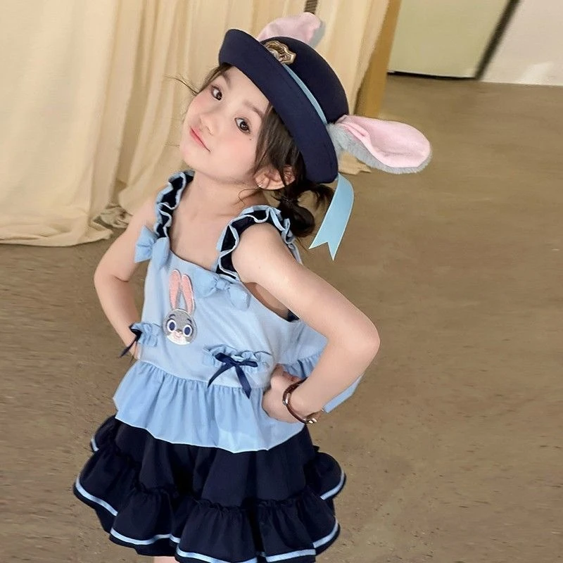 

Летний новый комплект для девочек: майка-топ и юбка с мультяшным принтом «Полицейский кролик», 2 предмета, для малышей и девочек ясельного возраста