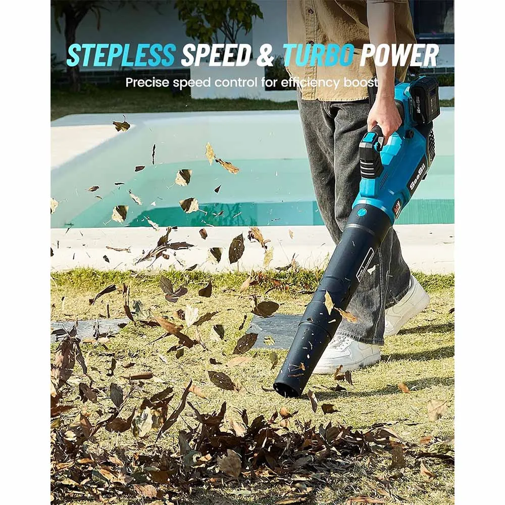 Seesii 40V Bezszczotkowy Elektryczny Turbodmuchawiec 680CFM Akumulatorowy Dmuchawa do Liści 20000RPM Podwójny Akumulator do Pielęgnacji Trawnika, Odkurzania i Usuwania Kurzu