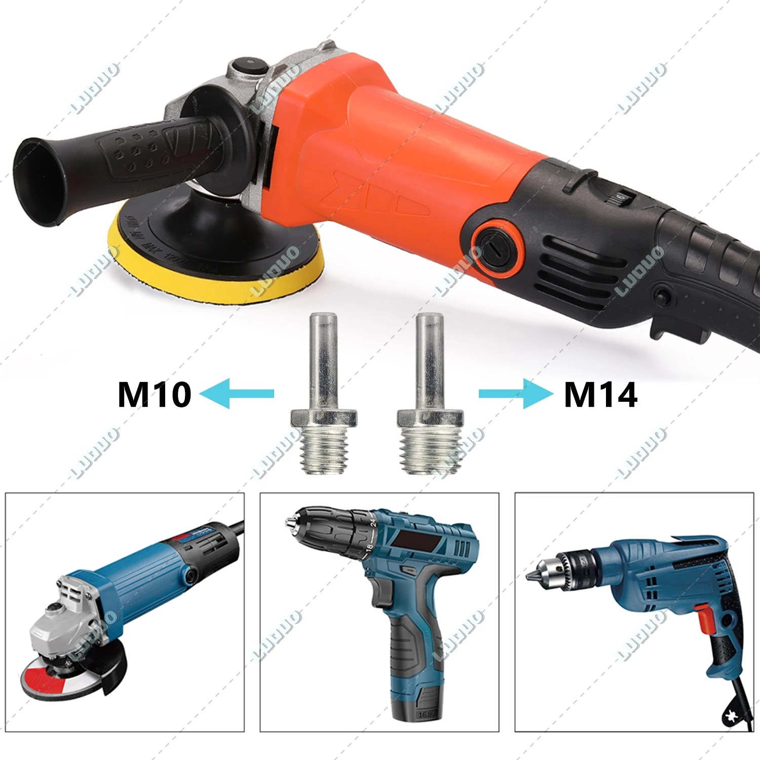 Adaptador de taladro M3, M6, M10, M14, disco de almohadilla de pulido, rosca de tornillo hexagonal, biela, amoladora de mango de molino angular