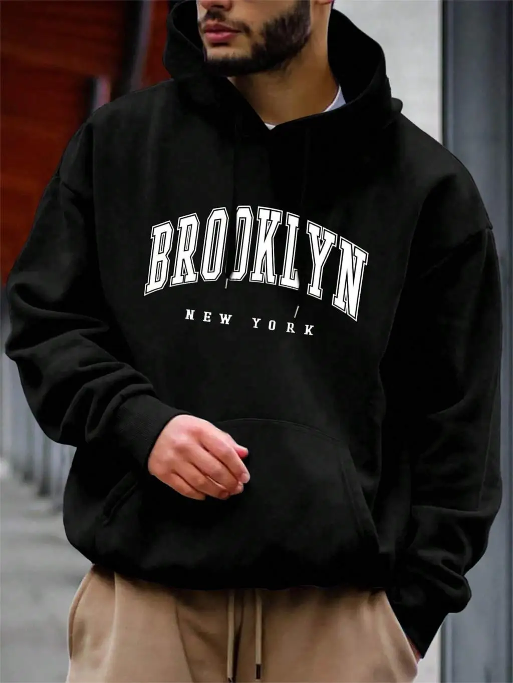 Brooklyn New York Printing Men Hoody O-Neck All Match Loose Comfortable Sweatshirt Fashion Fleece Basic Hoodie Autumn Clothes