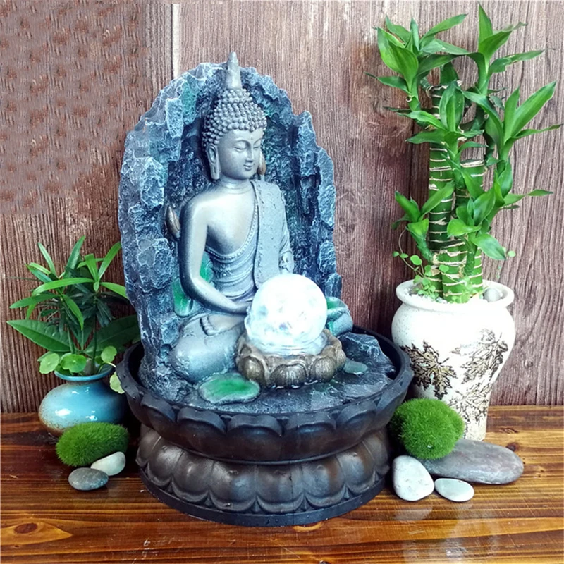 Handmade Resin Craft Gift Buddha Statue Lucky Feng Shui Fountain Indoor Air Humidifier Zen Monk Tea Table & Home Ornaments