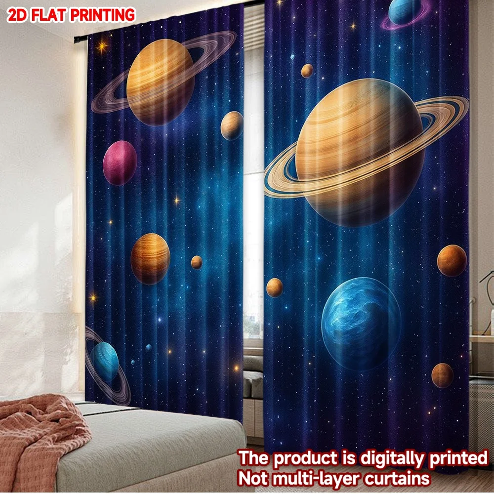 2D flat printing 2pcs Drapes Colorful Stellar Planets Digital Printed Polyester Drapes Seasonal Party & Holiday Decor Use for