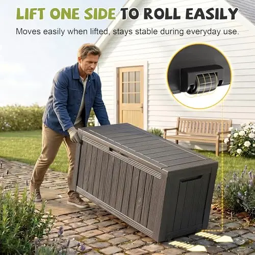 Outdoor Waterproof Resin Storage Deck Box Lockable Outside Bench UV Resistant Bin Patio Porch Furniture Pool Float view 3