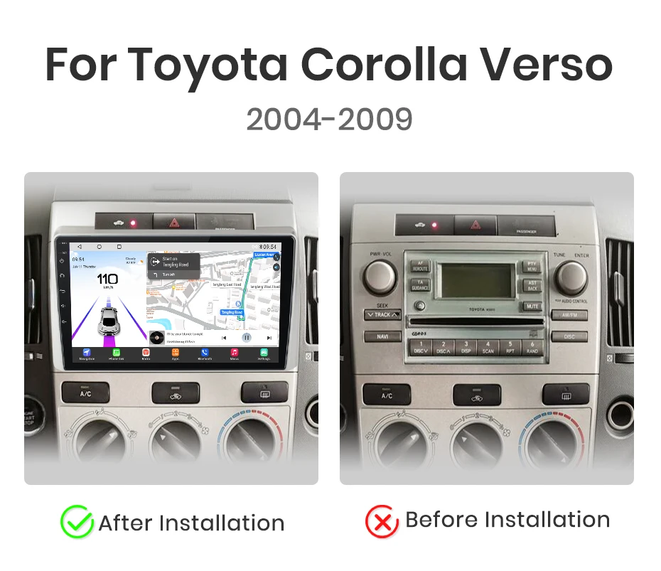 Junsun Qualcomm 8-Core 360 Kamera Drahtlose CarPlay Android Auto Auto Radio für Toyota Corolla Verso 2004-2009 GPS – Detail 3