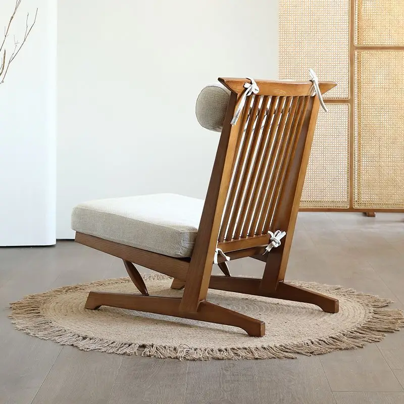 #Reclining Chair, Retro Balcony, Solid Wood Leisure Home, Wabi Sabi Style Japanese Style High Back Sofa Chair Homestay Furniture