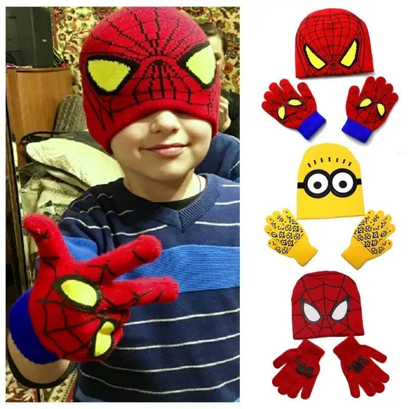 

Marvel Spider-Man Hat Gloves Suit Cartoon Anime Cute Fashion Spider-Man Keep Warm Glove Home Goods Children Holiday Gifts