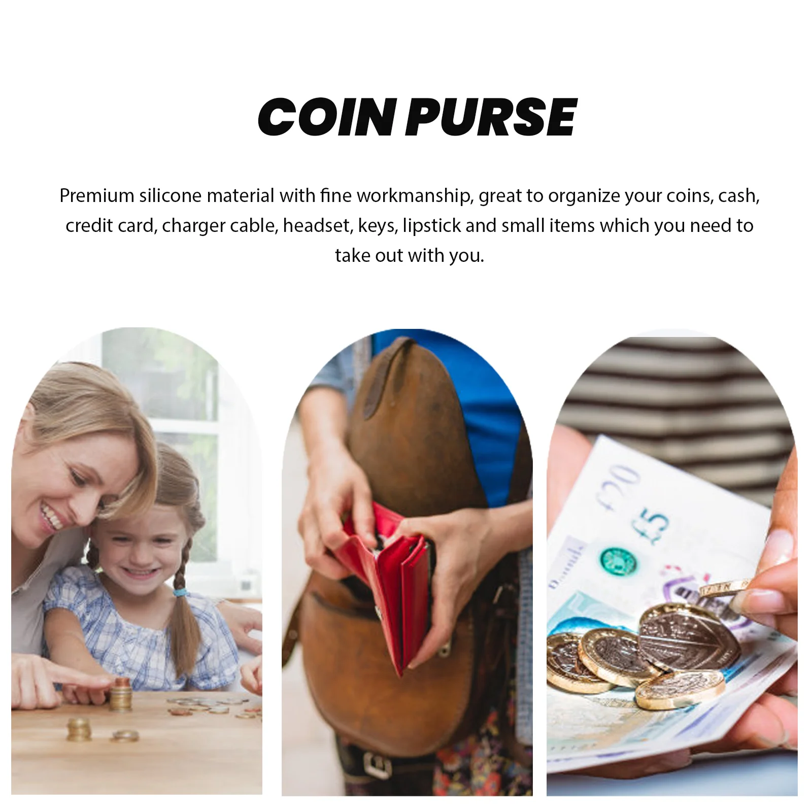 

Silicone Coin Purse Pink Portable Minimalist Waterproof Zippered Small Wallet Organizer for Coins Cash Keys Receipts Headset