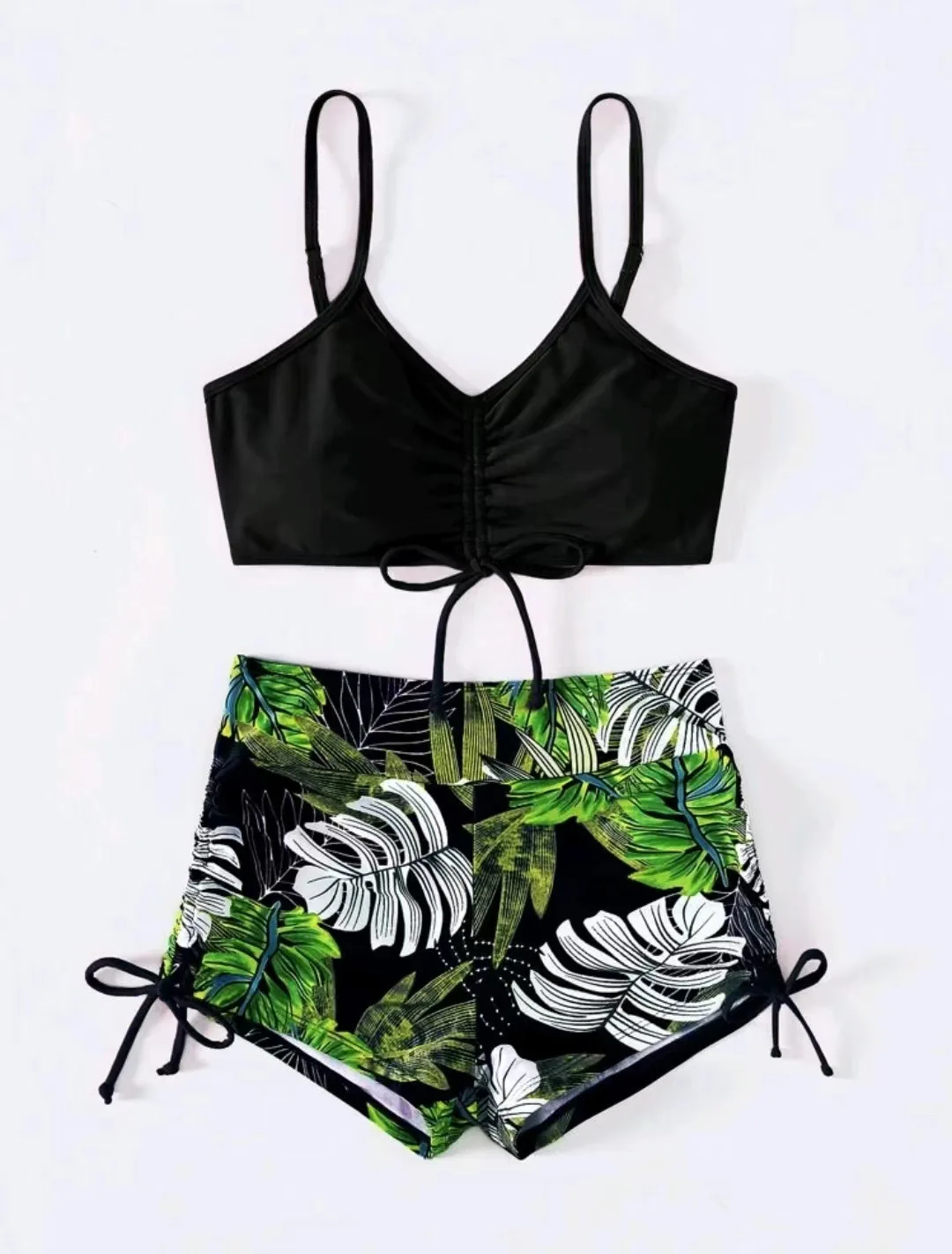 Tropical impressão floral cintura alta biquinis feminino 2024 novo maiô de duas peças com shorts conjunto biquíni separado fatos de banho de natação