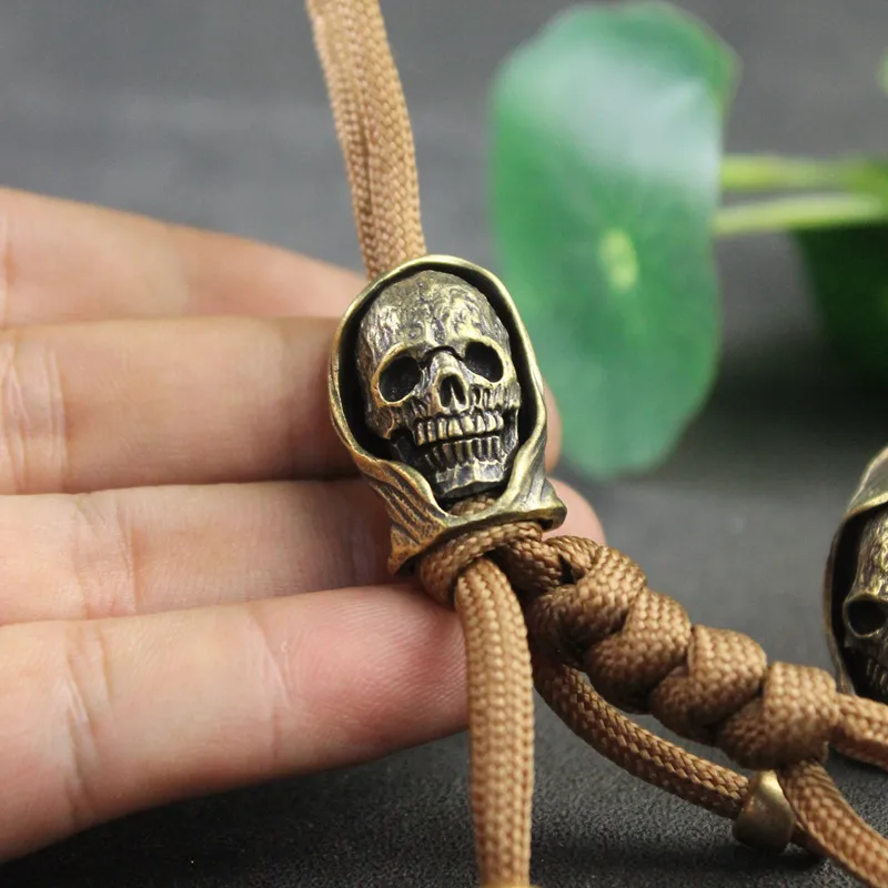 Hooded Death God Skull Head Brass Knife Bead DIY Paracord Accessories Hangings Jewelry Punk Vintage Outdoor EDC Lanyard Pendants