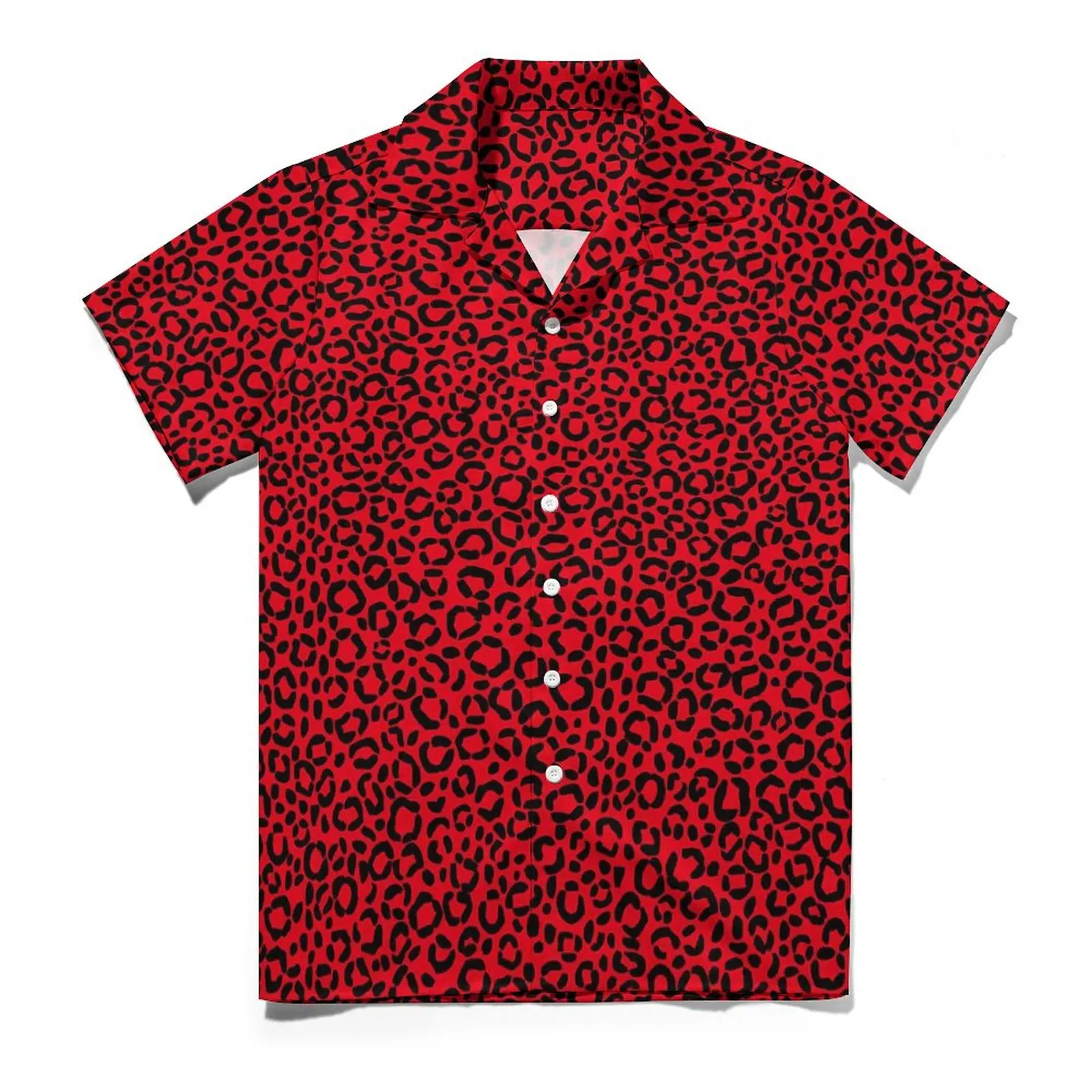 Leopard Spots Casual Shirts Red and Black Beach Shirt Summer Street Style Blouses Man Graphic Plus Size