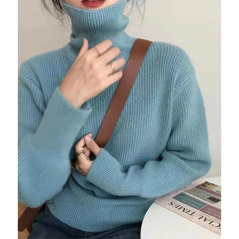 

Women's Winter Sweaters Pullover Loose Long Sleeve Warm Turtleneck Sweater Korean Solid Casual Knitwear Jumper Pull Femme 24031