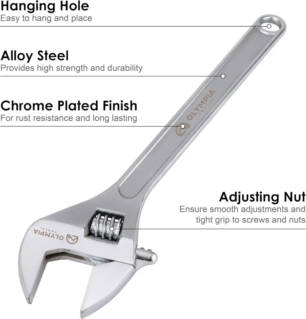 Chave ajustável resistente de 24 polegadas, aço forjado, cromado, mandíbulas de precisão para resistência à ferrugem