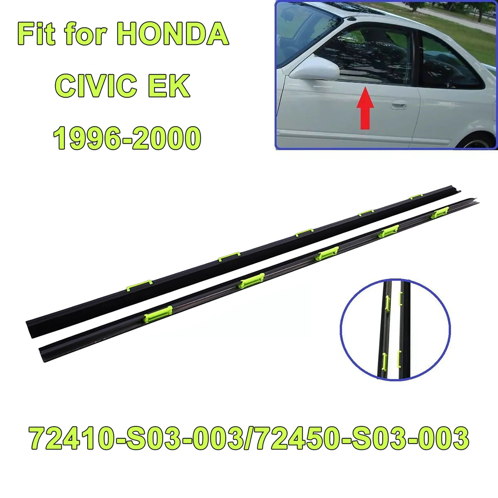 2Pcs/set Car Black Window Weather Strip Window Glass Waterproof Pressure Strip Sealing Strip Fit for HONDA CIVIC EK 1996-2000